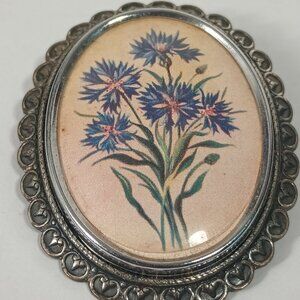 Vintage Thomas L Mott Floral Brooch, TLM England Oval Frame Brooch,Flower Brooch